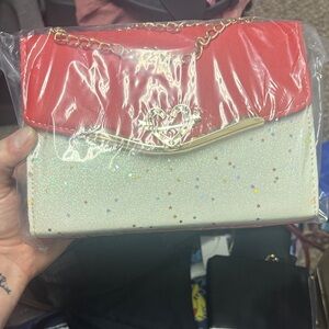 Red and White Women's Bag with Gold Chain